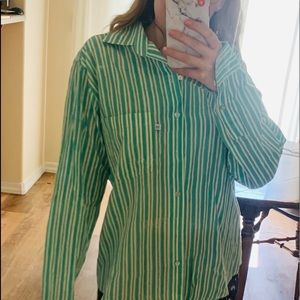 Pax Philomena stripped turquoise and white shirt